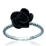 Bague Argent 'Rose Noire' noir argent&eacute; - 11x7 mm