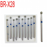 10 vnt. odontologijos laboratorijos deimantiniai grąžtai, skirti didelės spartos rankiniam įrankiui, vidutiniam FG 1,6 mm BR-X28 BR-X28