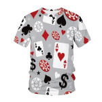 Madingi linksmi pokerio grafikos mar&scaron;kinėliai vyrams, vasari&scaron;ki, laisvalaikio stiliaus, spausdinti apvalios kaklo formos, dideli mar&scaron;kinėliai, asmenybės tendencijų mar&scaron;kinėliai, palaidinės. S