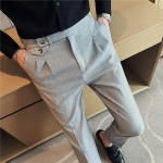 Britų stiliaus vyri&scaron;kos kelnės auk&scaron;tu juosmeniu rudeninės vienspalvės laisvalaikio kelnės Slim Fit oficialus kostiumas kelnės Madingi vyri&scaron;ki drabužiai