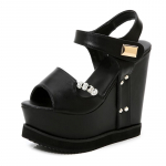 Gdgydh Summer Peep Toe plei&scaron;tiniai sandalai moterims, platforma, padidintas auk&scaron;tis, metalo apdaila, balti kri&scaron;toliniai sandalai kulk&scaron;nies dirželis