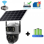 Nauja saulės kamera 4K 8MP 4G SIM kortelė su dvigubu objektyvu WIFI naktinio matymo dvigubo ekrano baterija PIR judesio aptikimo lauko vaizdo stebėjimas
