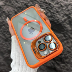 Prabangus magnetinis smūgiams atsparus telefono dėklas, skirtas iPhone 16 15 14 13 12 11 Pro Max Plus Funda stovo stiklo objektyvo apsauga galinis dangtelis iPhone 16 Plus oranžinė