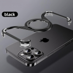 Magnetinis metalinis telefono dėklas, skirtas iPhone 13 14 15 16 Pro Max stovui W formos telefono dangtelis aliuminio lydinio laikiklis berėmio au&scaron;inimo korpusas iPhone 13 juoda