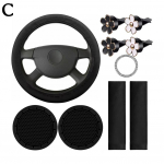 10 vnt odinis vairo dangtelis moterims mielas automobilinis aksesuaras su saugos diržu pečių pagalvėlėmis puodelių laikikliais automobilių puo&scaron;menomis juoda