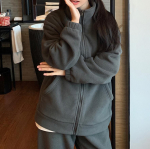 Moteri&scaron;kas žieminis dvipusis &bdquo;Polar Fleece&ldquo; laisvalaikio kostiumas, laisvas ir storas &bdquo;Lazy&ldquo; stilius, &scaron;iltas 2 dalių komplektas Large gray