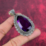 Ametisto Pakabukas Brangakmenių Papuo&scaron;alai, 925 Prabuotas Sterlingų Sidabro Pakabukas, Dovana Moterims Rankų Darbo Pakabukas 2.48 Inches violetinė