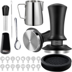 7 vnt. Kavos presavimo rinkinys, Kavos aparato priedų rinkinys, Pieno plakimo indelis 12oz/350ml su 51mm Espresso presavimo rinkiniu, WDT įrankis, Kavos mai&scaron;iklis juoda