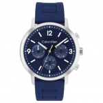 Calvin Klein kvarcinis laikrodis Silikoninė apyrankė 44mm Mėlynas ciferblatas Vyri&scaron;ki laikrodžiai 25200460 Blue Dial