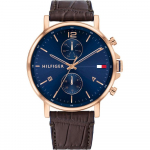 Tommy Hilfiger Istorinė kolekcija Mėlynas ciferblatas Rudo odos dirželis Vyri&scaron;kas kvarcinis laikrodis 1710418 mėlyna