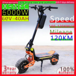 Elektrinis paspirtukas E-bikeX5 6000W su dviem varikliais, 60V 40Ah didelė baterija, su sėdyne, 11 colių ratai, ES elektrinis paspirtukas, krovinių skyrius 6000W 60V 40AH juoda