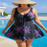 Moterims S dydžio su marginiu tankini maudymosi kostiumas, atskiras maudymosi kostiumas, juodas violetinis 1XL juoda