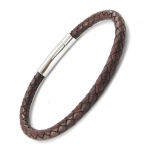 Les Tr&eacute;sors De Lily [I1123] - Bracelet acier cuir 'Tony' marron argent&eacute; - 6 mm