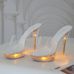 HOKSVZY 190 serijos 14,5 cm kulnas 4,5 cm platforma LED &scaron;viečiantys naktinio klubo &scaron;ou batai 2020 m. vasaros seksualūs seklios burnos kri&scaron;tolo kulnas LFD 39 geltona