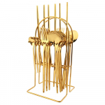 Jankng Gold 24 vnt vakarieti&scaron;ki indai nerūdijančio plieno kasdieniai stalo įrankių rinkinys peilis &scaron;akutė Kavos &scaron;auk&scaron;tas stalo reikmenų rinkinys su laikymo lentyna 24pcs with cutlery holder auksas