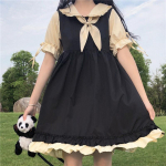 Kawaii Miela Lolita Suknelė Mink&scaron;ta Mergaičių Japoni&scaron;ka Miela Piterio Peno apykakle, Suknelės vakarėliui Preppy Style Student Drabužiai M juoda