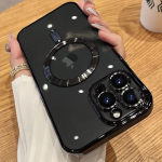 Prabangus Magsafe magnetinio įkrovimo skaidrus silikoninis dėklas, skirtas iPhone 16 15 14 Plus 13 12 11 Pro Max Plating, atsparus smūgiams mink&scaron;tas dangtelis iPhone 15 Pro Max juoda