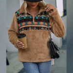 Pliu&scaron;inis megztinis ilgomis rankovėmis, moteri&scaron;kas megztinis, stovintis apykakle, su puse užtrauktuku