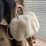 Yogodlns Fashion pliu&scaron;iniai moteri&scaron;ki vir&scaron;utinių rankenų pečių krep&scaron;iai Trend Design mergaičių dirbtinio kailio adies Didelės talpos Crossbody Krep&scaron;iai Rankinės 24x13x19cm balta