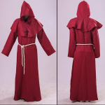 Viduramžių vienuolio Helovino kostiumai Komiksai Vakarėlis Cosplay Kostiumai Su gobtuvu Apsiaustas Cape Friar Renesanso kunigas vyrams L vyno raudonos spalvos