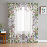 Velykų akvarelės augalai Bunny Tiulis Užuolaidos svetainei Namų dekoras Langų Užuolaidos Virtuvė Permatoma Voile Užuolaida 135W x 114H(cm)