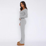 Moteri&scaron;kos vienspalvės ilgomis rankovėmis V formos i&scaron;kirptės gobtuvai, kostiumas rudens žiemai, laisvos vir&scaron;utinės plačios trumpos kelnės S &scaron;viesiai pilka spalva