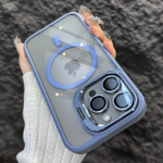 Prabangus magnetinis smūgiams atsparus telefono dėklas, skirtas iPhone 16 15 14 13 12 11 Pro Max Plus Funda stovo stiklo objektyvo apsauga galinis dangtelis iPhone 16 Pro &scaron;viesiai mėlyna spalva