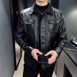 Odinė striukė, vyri&scaron;ka, rudeninė striukė, vyri&scaron;ka, nauja odinė striukė Lokomotyvas, kostiumas Plonas odinė striukė laisvalaikio vyrams M juoda