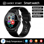 AMOLED sveiko kūno temperatūros i&scaron;manusis laikrodis vyrams Bluetooth Call 360*360 HD ekranas Sportas Kraujo spaudimas &Scaron;irdies ritmo i&scaron;manusis laikrodis, skirtas Android silicone juoda
