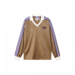 Adidas Originals Trefoil Stripe Logo Print V-Neck Long Sleeve T-Shirt Men Tops Brown IB3438 M