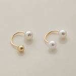 LUNNE 14k U formos kabliukas perlų auskaras (14k auksas) #PI06 Pearl + Pearl (individual)