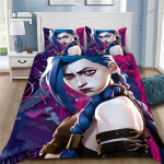 Kar&scaron;tas Anime Arcane Patalynės Komplektas 3D Spausdinimas Jinx Suaugusiems Berniukams Mergaitėms Miegamojo Dekoravimas Antklodės Užvalkalas Komplektas Viengulio Dvigubo Dydžio Lovos Patalynė EU Single(135*200cm)3pcs