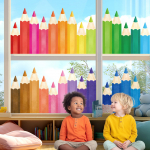 DECOWALL 27 vnt. vaivoryk&scaron;tės spalvų pie&scaron;tukų statinės langų lipdukai, daugkartinio naudojimo vandeniui atsparūs stiklo lipdukai vaikų kambariui ir namų dekoravimui, be klijų, &bdquo;pasidaryk pats&ldquo; vinilas