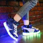 Berniukams tinkliniai &scaron;viečiantys batai Usb įkraunami vandeniui atsparūs &scaron;viečiantys vaiki&scaron;ki batai fluorescenciniai batai kūdikių sportiniai žibintai batai mergaitėms ir berniukams 25 mėlyna