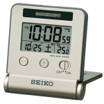 Seiko laikrodis Keliautojo skaitmeninis žadintuvas su automatiniu ir temperatūros ap&scaron;vietimu, auksinis SQ772G SEIKO radijo bangomis valdomas ap&scaron;vietimas, kalendorius, ekranas, auksas