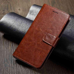 &bdquo;Classic Book Flip&ldquo; PU odinė piniginė telefono dėklas, skirtas Samsung A04 A14 A24 A34 A54, skirtas &bdquo;Xiaomi Redmi&ldquo; 12C 12 10C 9 9A 9AT 9C Note 12 11 Pro+ 5G 11s 10 XiaoMi Mi A2 Lite ruda