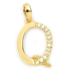 Les Tr&eacute;sors De Lily [N0028] - Pendentif Plaqu&eacute; Or 'Lettre Q' blanc dor&eacute; - 21x10 mm