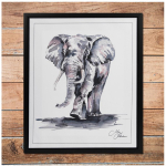 Les Tr&eacute;sors De Lily [Q9803] - Cadre aquarelle 'El&eacute;phant' noir blanc - 50x40 cm
