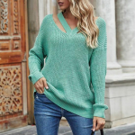 V kaklo laisvalaikio moteri&scaron;ki megztiniai megztiniai Boho &scaron;ventinis trikotažas Megztinis Oversize ilgomis rankovėmis kietas džemperis žieminis vir&scaron;us XL žalia