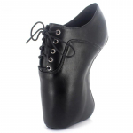 Jialuowei Extreme High Heel 18cm Hoof Heel Baleto trumpi batai Seksualūs lenkti kulnai lakinės odos suvarstomi kulk&scaron;nies batai 45 matinė juoda spalva