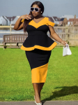 AOMEI Patchwork Suknelė Bodycon &Scaron;alto pečių spalvos blokas Moteri&scaron;ki Peplum trumpomis rankovėmis V kaklu Eleganti&scaron;ki afrikieti&scaron;ki vasaros biuro komplektai didelio dydžio