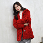 Rudens žiemos nauji kailiniai moteri&scaron;ki vidutinio ilgio audinės &scaron;lifuota pliu&scaron;inė vilna Auk&scaron;ta XXL raudona