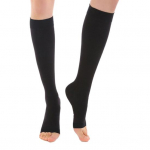 1 pora kojinių varikozinėms venoms, didelio elastingumo orui laidžios, nesubraižančios unisex kompresinės kelio kojinės, atviros kojinės L juoda