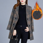 HI-FASHION kostiumas languotas vilnonis striukė rudens žiemos storas plonas ilgomis rankovėmis vir&scaron;utinis drabužis, didelio dydžio 5xl Moteri&scaron;kas universalus paltas XL spalvos kranas