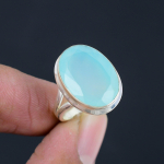 Fasetuotas natūralus chalcedono brangakmenis Rankų darbo Kietas 925 svarų sterlingų sidabras Dovana Jai Žiedo papuo&scaron;alas 11 white