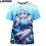 Anime Gawr Gura VTuber 3D marginti mar&scaron;kinėliai Vyri&scaron;ki Kawaii Girls Shark Harajuku mar&scaron;kinėliai Otaku laisvalaikio madingi manga grafiniai mar&scaron;kinėliai XXS
