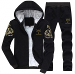 Winter Plus Velvet Suit Kasdienis sportinis megztinis Cardigan Dviejų dalių rinkinys 7XL pelenų juodos spalvos