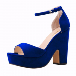 Vasariniai sandalai su kulk&scaron;nies dirželiu 12 cm Moteri&scaron;ki pompos Sexy Peep Toe Kvadratiniai auk&scaron;takulniai Moteri&scaron;ki batai Flock platforma vestuviniai batai 35 mėlyna