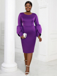 AOMEI Bodycon vakarėliui skirtos suknelės moterims Violetinė O kaklo apvalioji vakarinė ilgomis raukiniais rankovėmis &Scaron;vęsti vakaro progą Afrikos suknelių komplektai