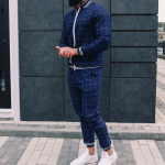 Nauji &bdquo;Gentleman Plaid&ldquo; vyri&scaron;kų sportinių kostiumų rinkiniai Laisvalaikio užtrauktuko striukės paltas sportinis kostiumas Auk&scaron;tos kokybės 3D spausdinimas Madingi 2 dalių vyri&scaron;ki drabužiai XL
